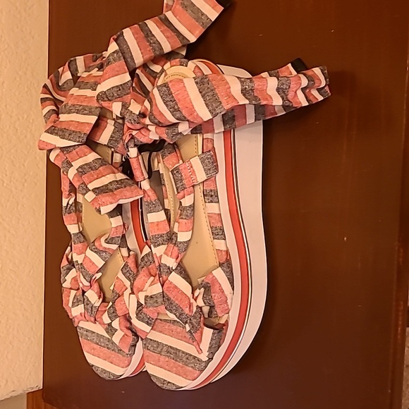 Zara Pink and Gray Striped Platform Sandals Size 6 1/2 - Picture 3 of 6